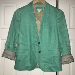 J Crew Mint Linen Blazer, Size 2